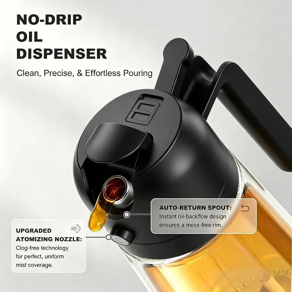 2-in-1 Olive Oil Sprayer Dispenser 16oz 470ml Glass Bottle Refillable BPA-Free